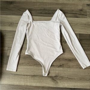 Aritzia White Long Sleeve Square Neck Bodysuit